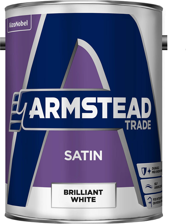 Armstead Trade Satin Finish Paint Brilliant White 5 Litres