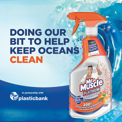 Mr Muscle Bathroom Cleaner, Platinum Antibacterial Bathroom Spray, Mandarin, Pack of 6 (6 x 750ml)