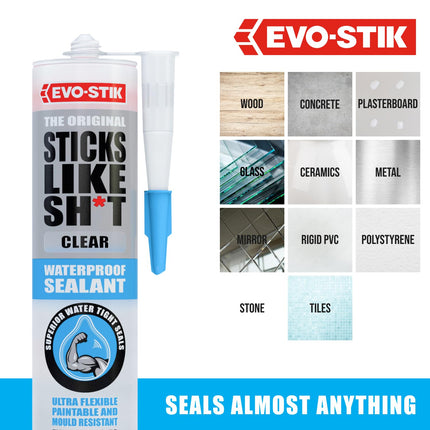 EVO-STIK Sticks Like Sh*t Waterproof Sealant Clear - 290ml - All-Purpose - Mould resistant