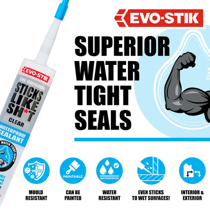 EVO-STIK Sticks Like Sh*t Waterproof Sealant Clear - 290ml - All-Purpose - Mould resistant