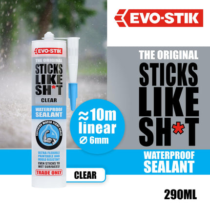 EVO-STIK Sticks Like Sh*t Waterproof Sealant Clear - 290ml - All-Purpose - Mould resistant