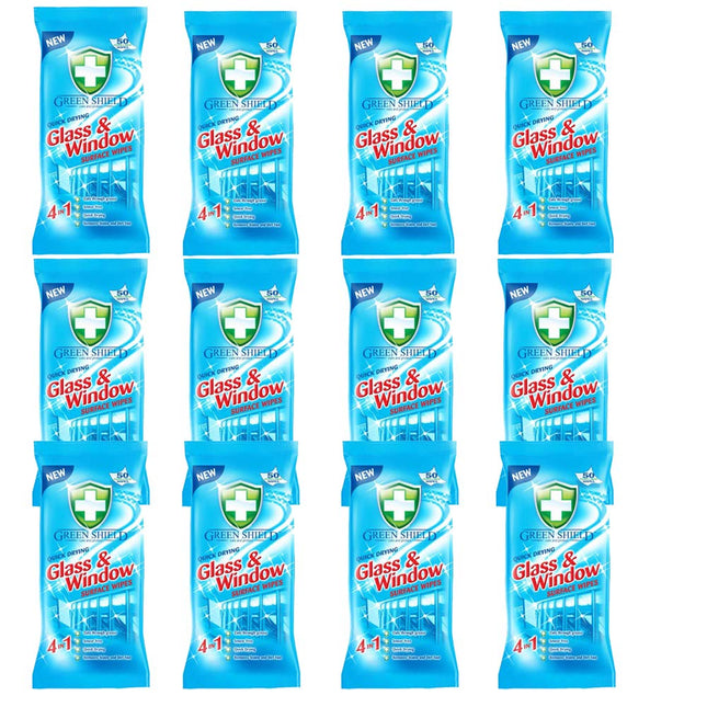 Green Shield Glass and Window Surface Wipes 12 Packs of 70 = 840 Wipes