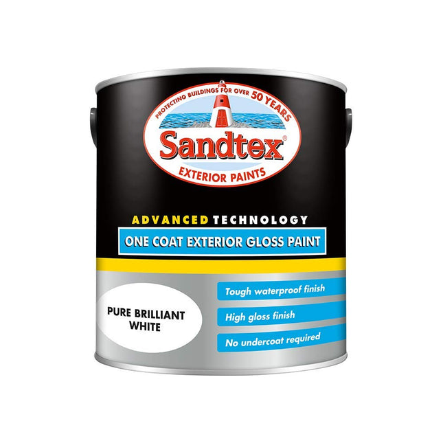 Sandtex One Coat Exterior Gloss Paint 2.5 Litre Brilliant White