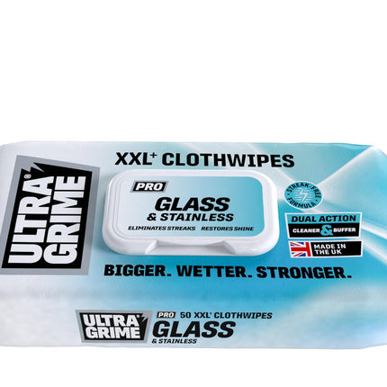 UltraGrime PRO Glass & Stainless Shiny Surface Large Cleaning Cloths - Bulk Pack 50 Wipes