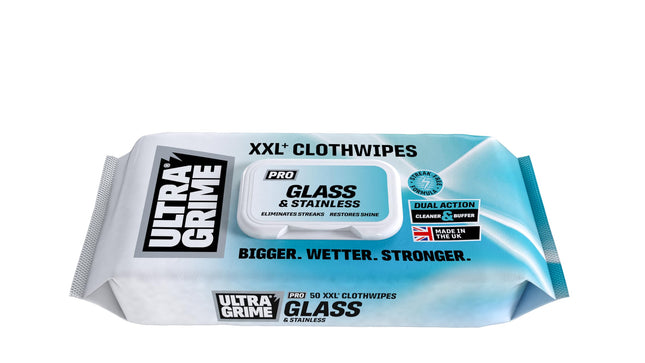 UltraGrime PRO Glass & Stainless Shiny Surface Large Cleaning Cloths - Bulk Pack 50 Wipes