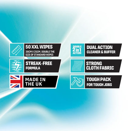 UltraGrime PRO Glass & Stainless Shiny Surface Large Cleaning Cloths - Bulk Pack 50 Wipes