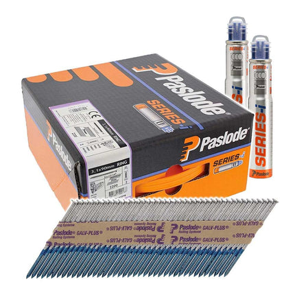 TIMCO Paslode 3.1 x 90mm - Ring Nails Galv-Plus Finish Box of 2,200 + 2 Fuel Cells