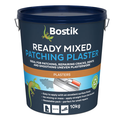 Bostik Ready Mixed Patching Plaster White - 10kg -Ready to Use - Ideal for Patching - Apply Straight From The Bucket - Repairing Cracks - Dents and Smoothing Uneven Plasterwork