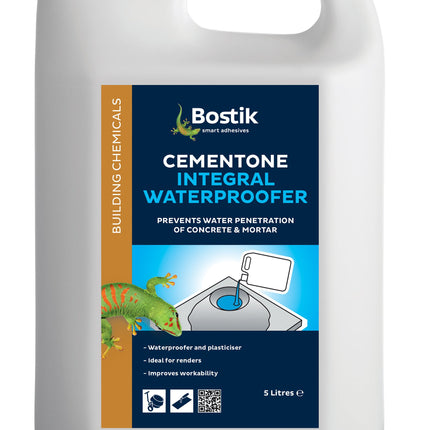 Bostik Cementone Integral Waterproofer 5L - Waterproofer & Plasticiser For Mortar - Ideal For Renders