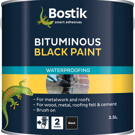 Bostik Cementone Bituminous Black Paint 2.5L - Weather Protection On Metals, Concrete, Roofing Felts, Iron Asphalt and Wood