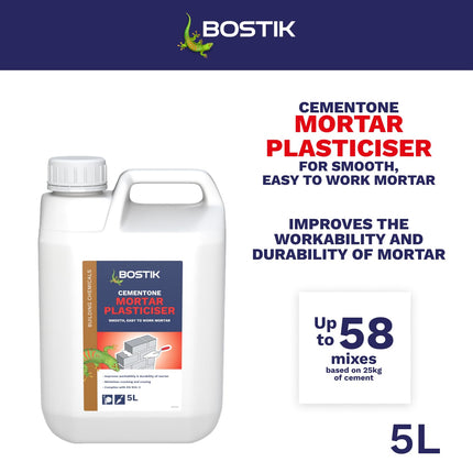 Bostik Cementone Mortar Plasticiser, Improves Workability and Durability of Mortar, Colour: White, 5 litres