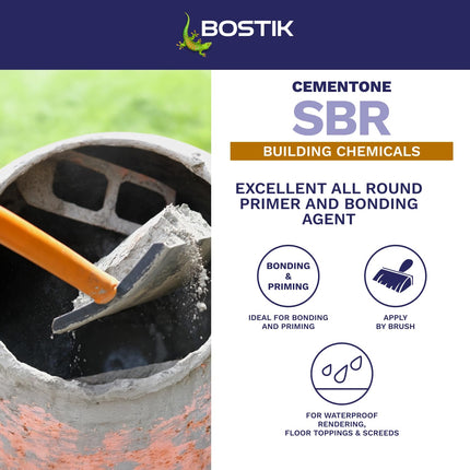 Bostik Cementone SBR 5L - Primer and Bonding Agent - Strengthens and Waterproofs Cement and Mortar Mixes