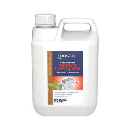 Bostik Cementone Mortar Plasticiser, Improves Workability and Durability of Mortar, Colour: White, 5 litres