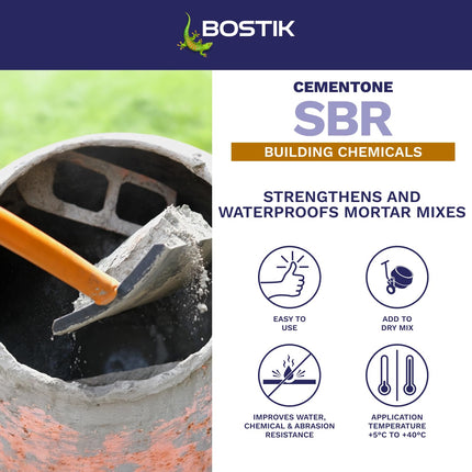 Bostik Cementone SBR 5L - Primer and Bonding Agent - Strengthens and Waterproofs Cement and Mortar Mixes