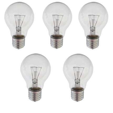 5 x Traditional 60W GLS Edison Screw (ES) Clear Light Bulbs 240V E27