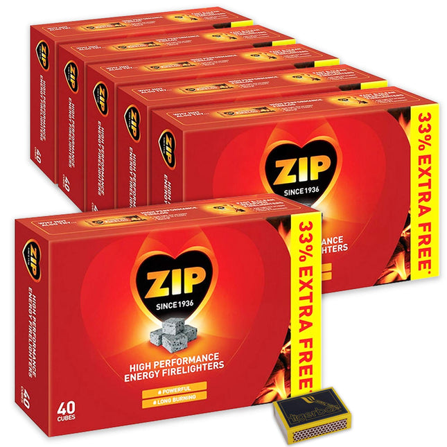 48 X Packs of 40 Zip High Performance Energy Block Firelighters. Long Burning, Powerful & Reliable for Open Fires, Stoves, BBQs & Tigerbox Safety Matches
