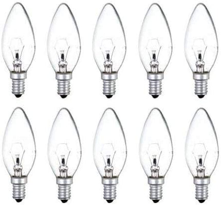10 x Clear Candle Small Edison Screw Cap SES E14 Lamp Light Bulbs 25W 25 Watt