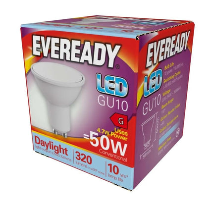 10x Eveready 5W LED GU10 Spotlight Light Bulbs Eq 50W Cool Daylight 6500K