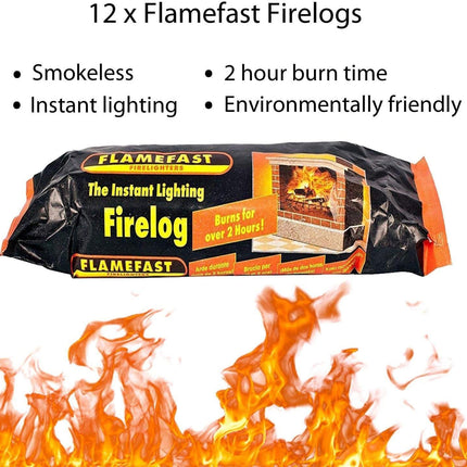 Flamefast Instant Light Smokeless Fire Logs - Case of 24 Logs