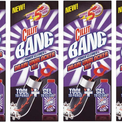Cillit Bang Power Cleaner Drain Unblocker Kit tool & Gel | 500ml Per Bottle | Pack of 4 | 4 x 500ml