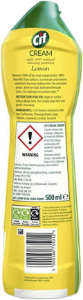 Cif Pack of 4 Lemon Cream Cleaner multipurpose surface cleaner with 100% natural cleaning particles removes 100% of the toughest dirt 500 ml