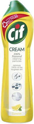 Cif Pack of 4 Lemon Cream Cleaner multipurpose surface cleaner with 100% natural cleaning particles removes 100% of the toughest dirt 500 ml
