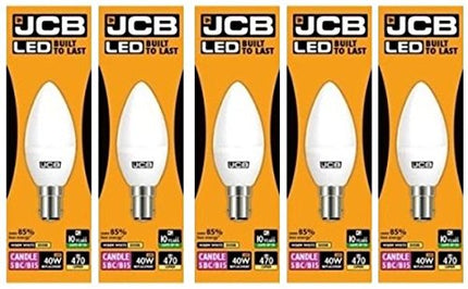 5 X JCB 6w = 40w LED Opal Candles - 3000k - Warm White (6w = 40w, Small Bayonet Cap (SBC) [Energy Class A+]
