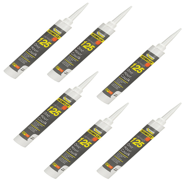 Everbuild Everflex 125 One Hour Caulk Sealant & Filler White 310ml (Various Quantities) (6)