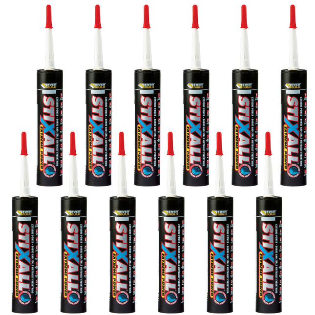 12 x Black Everbuild Stixall MS Polymer Grab Sealant Adhesive - 290ml