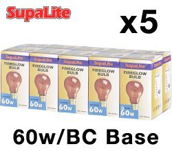 5x Supalite Fireglow Light Bulb 60W 240V BC Base -