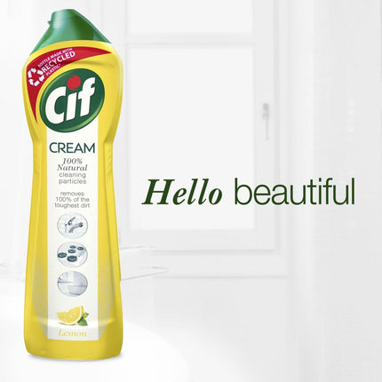 Cif Lemon Cream Cleaner multipurpose surface cleaner with 100% natural cleaning particles removes 100% of the toughest dirt 500 ml Pack of 8