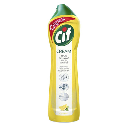 Cif Lemon Cream Cleaner multipurpose surface cleaner with 100% natural cleaning particles removes 100% of the toughest dirt 500 ml Pack of 8