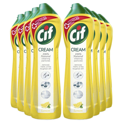 Cif Lemon Cream Cleaner multipurpose surface cleaner with 100% natural cleaning particles removes 100% of the toughest dirt 500 ml Pack of 8