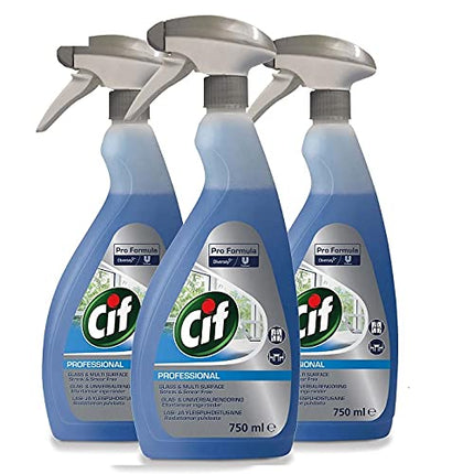3 Pack of 750ml Cif Professional Formula Glass & Multi-Surface Cleaner Streak and Smear Free Finish
