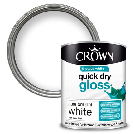 Crown Quick Dry Gloss Pure Brilliant White 750ml Wood & Metal, Internal & External