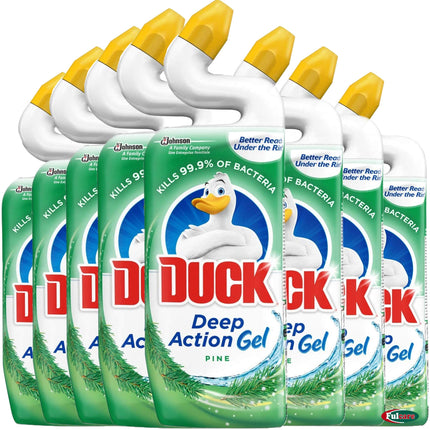 Toilet Duck 5 in 1 Pine Liquid Toilet Cleaner, Kills Bacteria & Removes Limescale, Disinfectant Bulk Buy of 8