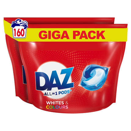 Daz All-in-1 PODS, Washing Liquid Laundry Detergent Tablets / Capsules, 160 Washes (80 x 2), Whites & Colours, Cleans Brightens & Freshens Even At 20 Degrees