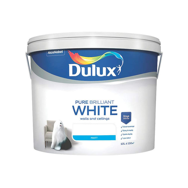 Dulux Matt Emulsion Paint for Walls and Ceilings - Pure Brilliant White 10L