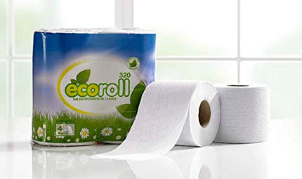 Environmental Friendly Biodegradable Eco-Roll Toilet Roll Paper Tissue - 100% Recycled 2 Ply (36 Pack)