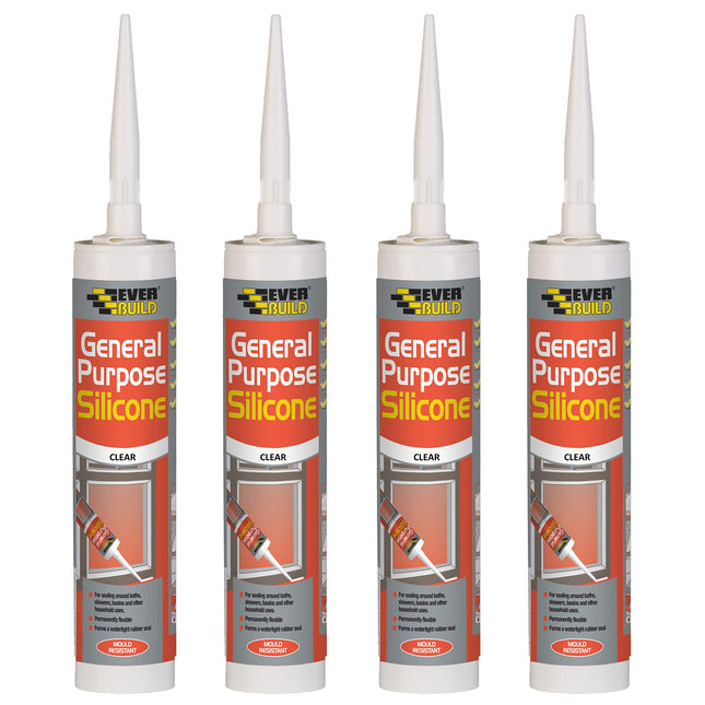 Everbuild 4 X General Purpose Silicone Clear 310ml EVBGPSCL