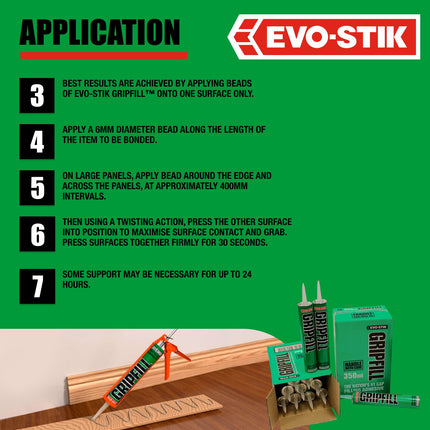 EVO-STIK GRIPFILL Gap Filling Adhesive, Bonds almost any surface, Colour: Buff, 12x 350ml