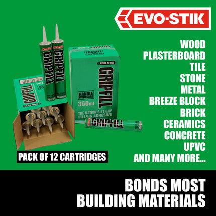 EVO-STIK GRIPFILL Gap Filling Adhesive, Bonds almost any surface, Colour: Buff, 12x 350ml