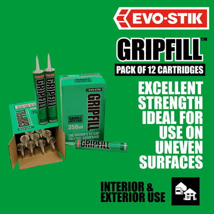 EVO-STIK GRIPFILL Gap Filling Adhesive, Bonds almost any surface, Colour: Buff, 12x 350ml