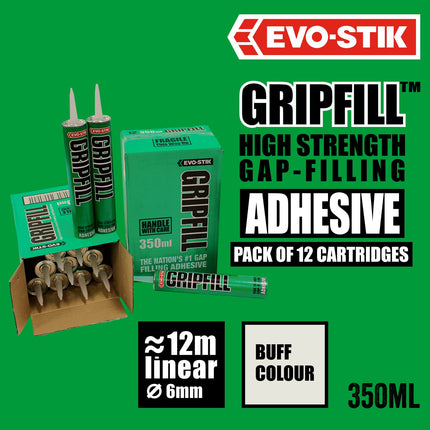 EVO-STIK GRIPFILL Gap Filling Adhesive, Bonds almost any surface, Colour: Buff, 12x 350ml