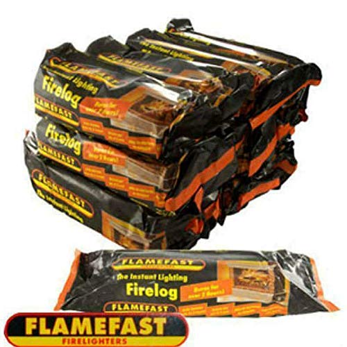 Flamefast 4 x Smokeless Firelogs Plus 4 x Packs of Firelighters Instant Lighting, Open Fire, Garden Chimineas 2hrs Burn, Environmentally Friendly