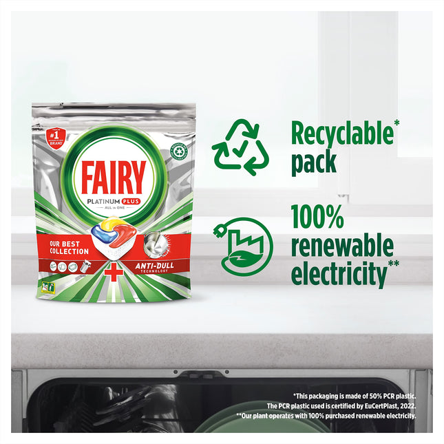 Fairy Platinum Plus All in One Dishwasher Tablets, Regular, 75 Tablets