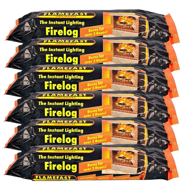 Flamefast 3 x Smokeless Firelogs Instant Lighting, Open Fire, Garden Chimineas 2hrs Burn, Environmentally Friendly