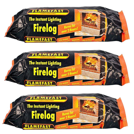 Flamefast 3 x Smokeless Firelogs Instant Lighting, Open Fire, Garden Chimineas 2hrs Burn, Environmentally Friendly