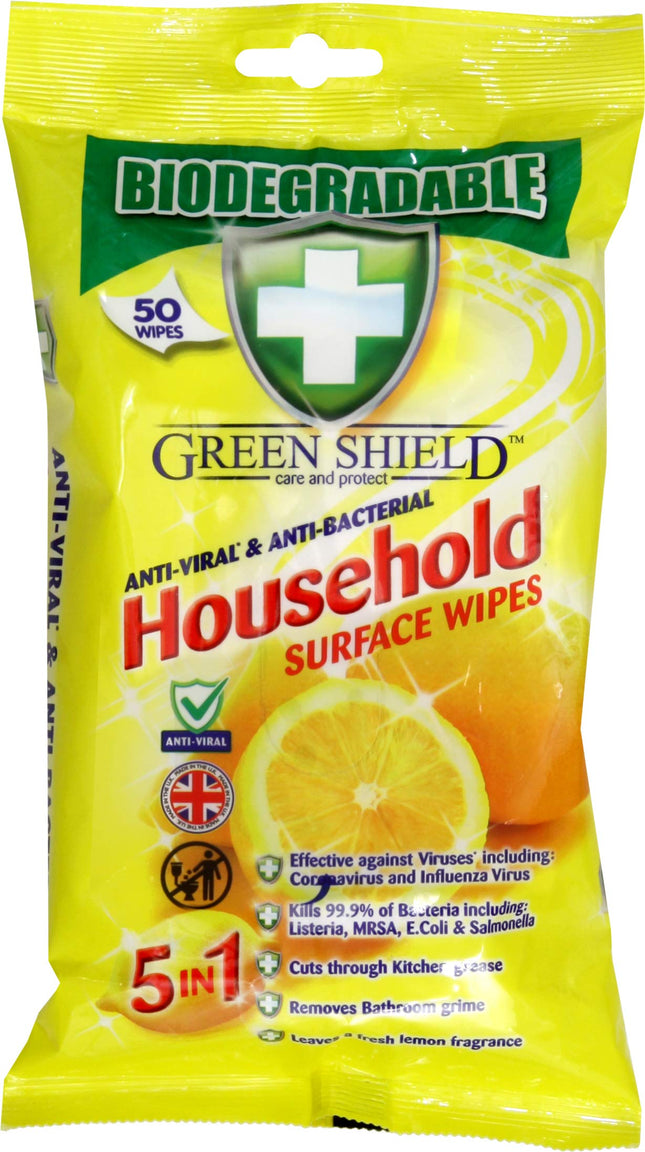GREENSHIELD ANTIBAC Household Surface Wipes Multi Packs of 50 Wipes Each (Box of 6)