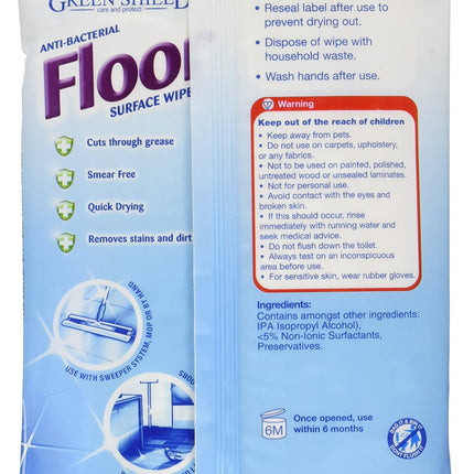 Green Shield Anti-Bacterial Floor Wipes (Pack of 6, Total 180)